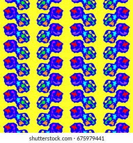 Nice seamless pattern with abstract elements. Items placement angular. Background is yellow.