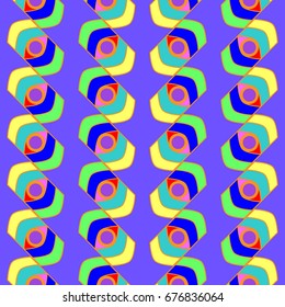 Nice seamless pattern with abstract elements. Items placement angular. Background is violet.