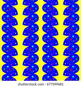 Nice seamless pattern with abstract elements. Items placement angular. Background is yellow.