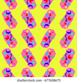 Nice seamless pattern with abstract elements. Items placement angular. Background is lemon color.