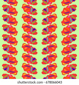 Nice seamless pattern with abstract elements. Items placement angular. Background is lettuce color.