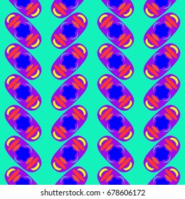 Nice seamless pattern with abstract elements. Items placement angular. Background is turquoise.