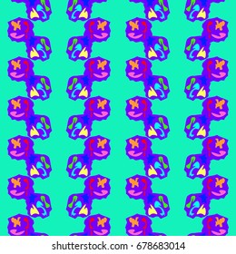 Nice seamless pattern with abstract elements. Items placement angular. Background is turquoise.