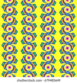 Nice seamless pattern with abstract elements. Items placement angular. Background is yellow.
