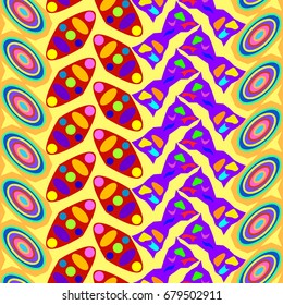 Nice seamless pattern with abstract elements. Items placement angular. Background is yellow.