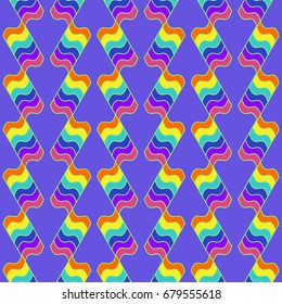 Nice seamless pattern with abstract elements. Items placement angular. Background is violet.