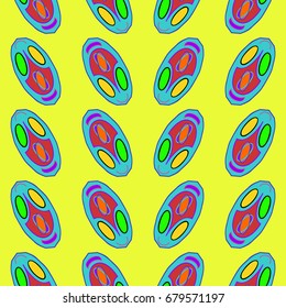 Nice seamless pattern with abstract elements. Items placement angular. Background is lemon color.