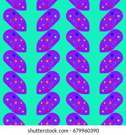 Nice seamless pattern with abstract elements. Items placement angular. Background is turquoise.