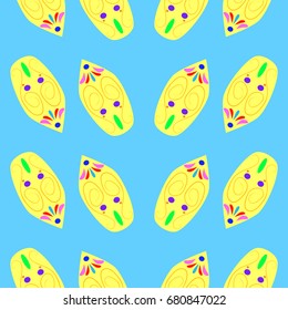 Nice seamless pattern with abstract elements. Items placement angular. Background is azure.
