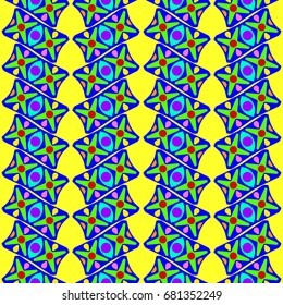 Nice seamless pattern with abstract elements. Items placement angular. Background is yellow.