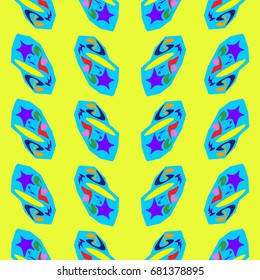 Nice seamless pattern with abstract elements. Items placement angular. Background is lemon color.
