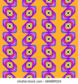 Nice seamless pattern with abstract elements. Items placement angular. Background is orange.