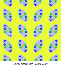 Nice seamless pattern with abstract elements. Items placement angular. Background is lemon color.