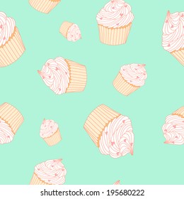 Nice seamless pattern with cup cakes made in vector