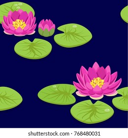 Nice seamless vector background with pink water lilies