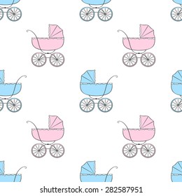 Nice seamless vector pattern with retro baby carriages