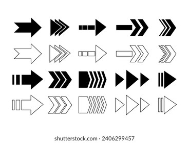 Nice set of arrow icons. Collection of different arrow signs. Black vector arrow