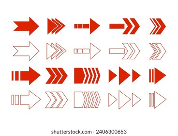 Nice set of arrow icons. Collection of different arrow signs. Red vector arrow