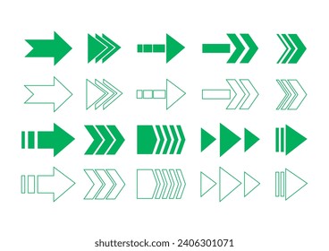 Buen conjunto de iconos de flecha. Colección de diferentes signos de flecha. Flecha vectorial verde
