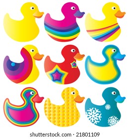 Nice set of duck toys in vector