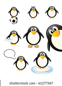 nice set of penguins cartoon from north pole isolated over white background