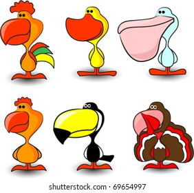 nice set of vector of birds, including a rooster, hen, toucan, duck, goose, pelican, turkey