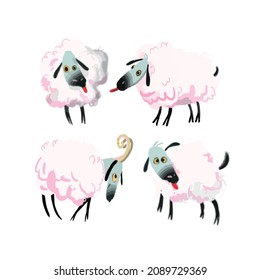 Nice set of vector cartoon pink sheep