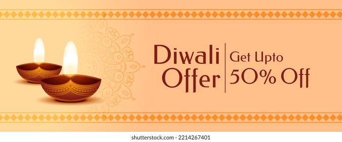 nice shubh diwali offer and discount banner with diya vector design 