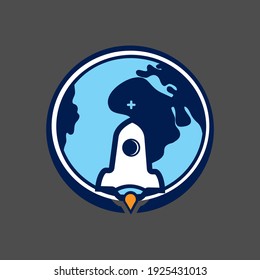 nice and simple sign rocket symbol with globe illustration design element