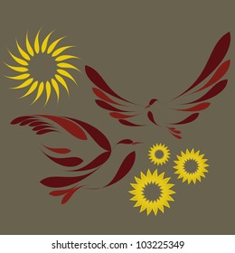 nice simple vector with abstract birds and flowers