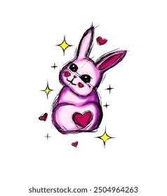 nice sketch bunny vector cartoon kid pink simple