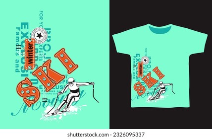 nice skiing sport in snowy mountains, vector illustration