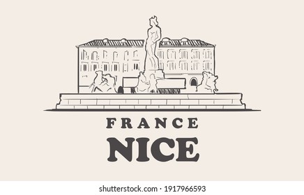 Nice skyline,france landscape hand drawn sketch