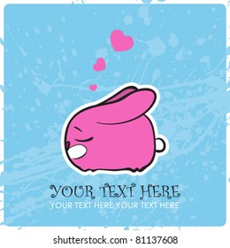 Nice sleeping bunny with hearts. Vector illustration. Place for your text.