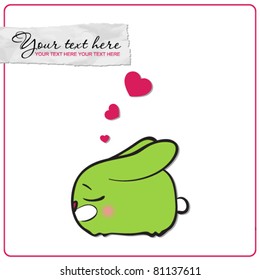 Nice sleeping bunny with hearts. Vector illustration. Place for your text.