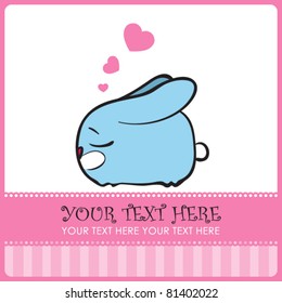 Nice sleeping bunny with hearts. Vector illustration. Place for your text.