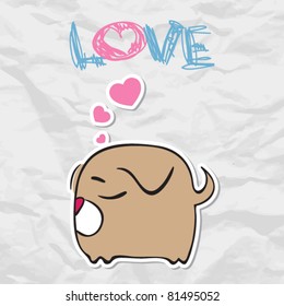 Nice sleeping doggy with hearts on a paper-background. Vector illustration.