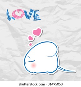 Nice sleeping mouse with hearts on a paper-background. Vector illustration.