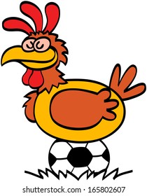 Nice sleepy hen smiling proudly while taking care of its soccer ball egg