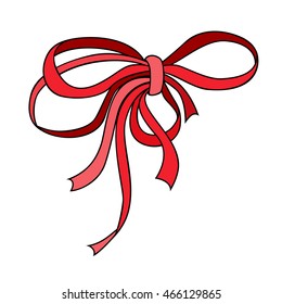 Nice small red bow. Holiday symbol. Outlined decorative object. Vintage tie bow. Vector illustration.