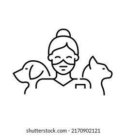 Nice smiling animal doctor with cat and dog. Pixel perfect, editable stroke line icon