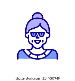Nice smiling grandmother wearing glasses. Senior person avatar. Pixel perfect, editable stroke color icon