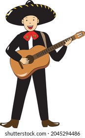 mariachi mexicana muy sonriente cantando y tocando guitarra