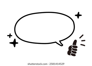 Nice speech bubble. Thumbs up.Black and white, monochrome.Hand drawn quote. Doodle phrase icon. Graphic Design print on card, poster, banner. Motivation Quote. Funny text. Vector word illustration. 