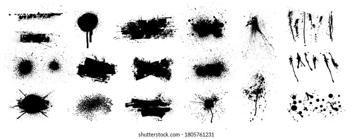 Nice splatter collection and large brush strokes. Abstract grunge collection for backdrop. High quality manually tracked. Different hand drawn spray design, grunge splash, ink blots. Splatter vector