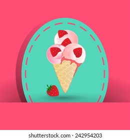nice strawberry icecream on the pink background