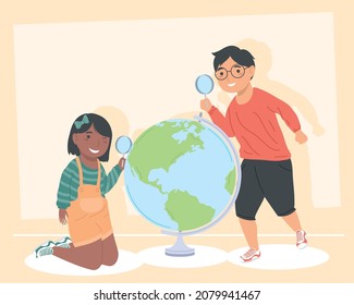 nice studying children with globe