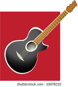 Nice stylish acoustic guitar on red background