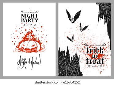 Nice template and frame for Halloween party. Posters and invitations. Backgrounds with pumpkin and bat.