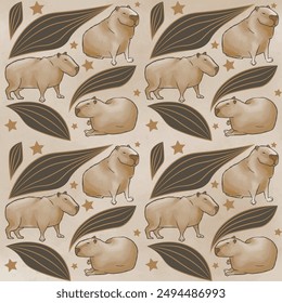 Nice and tender childish capybara pattern